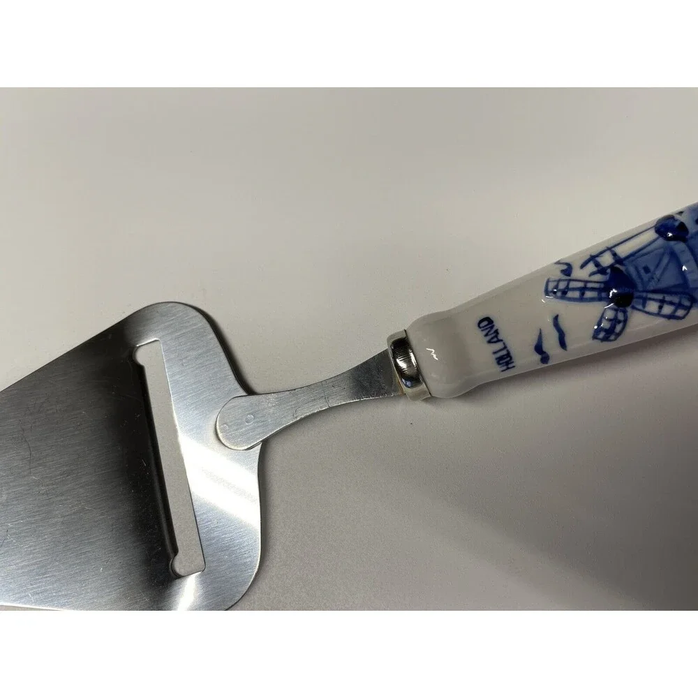Dutch Delft Slicer Hollans Hand painted Blue White Porcelain Handle Stainless